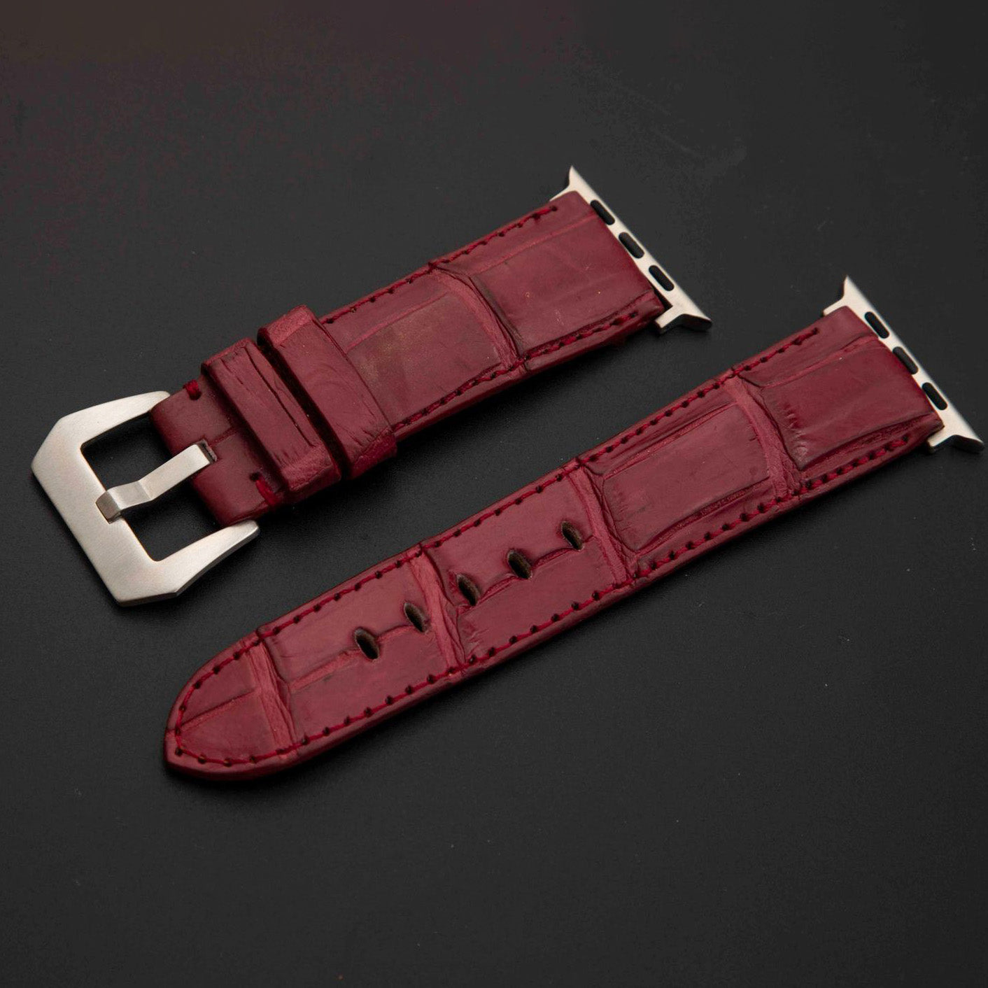 RED CROCODILE BELLY LEATHER STRAP