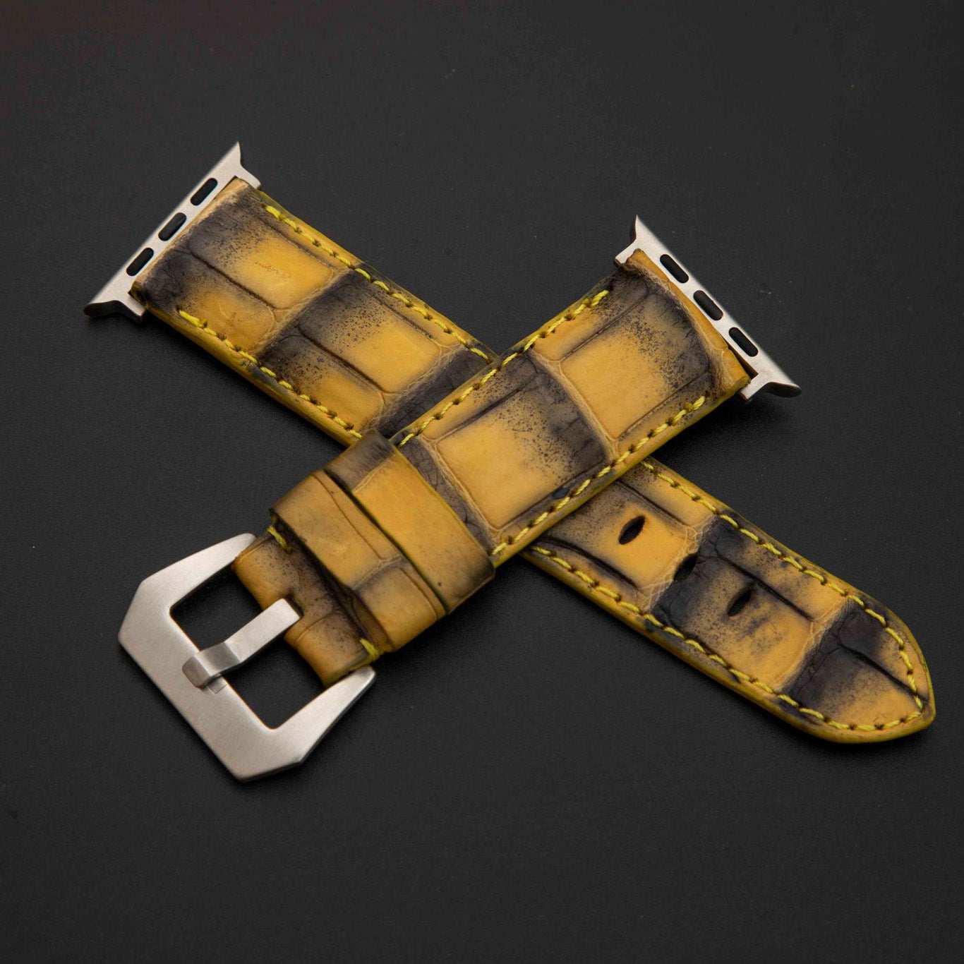YELLOW&BLACK CROCODILE BELLY LEATHER STRAP