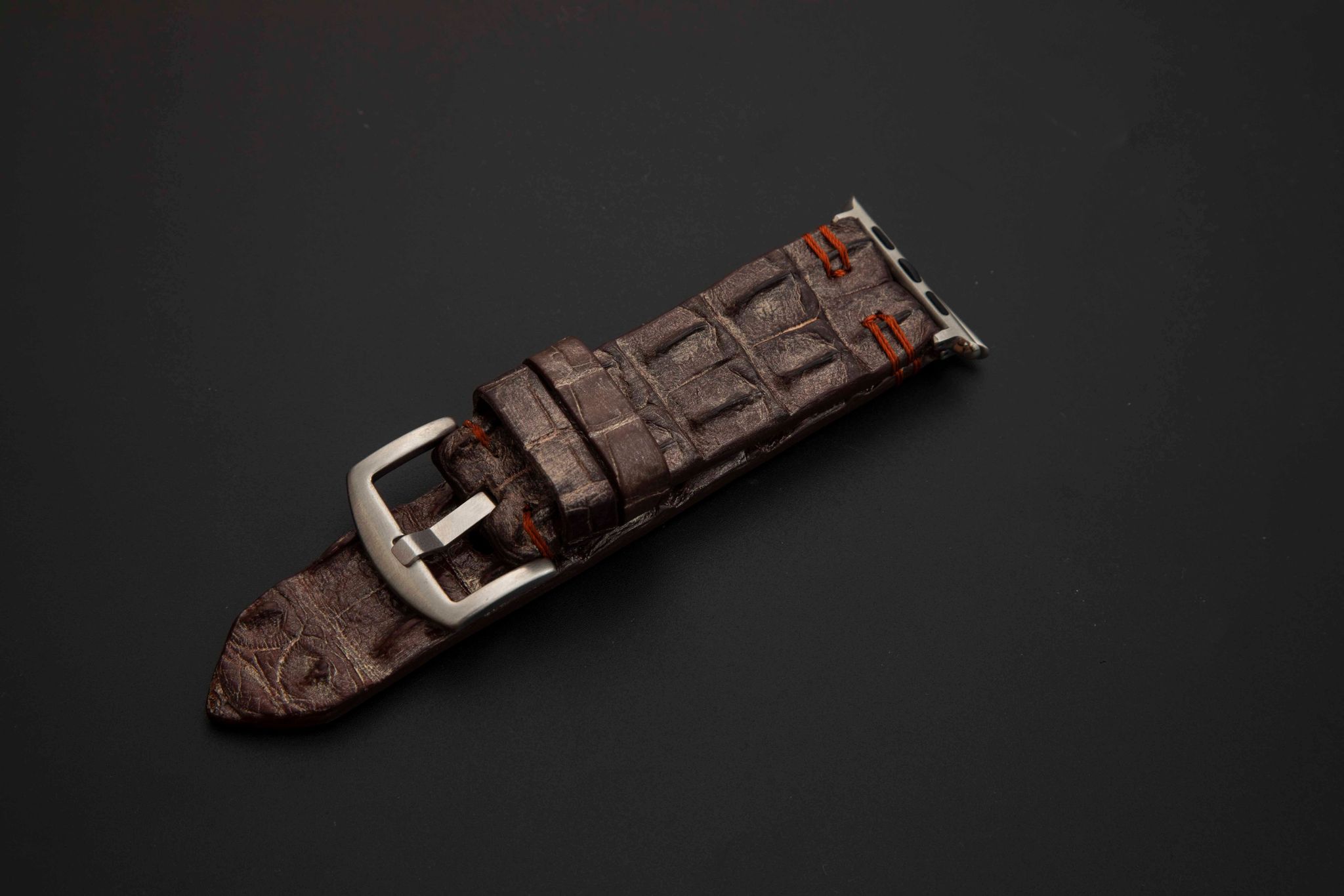 BROWN&SILVER CROCODILE HORNBACK LEATHER STRAP