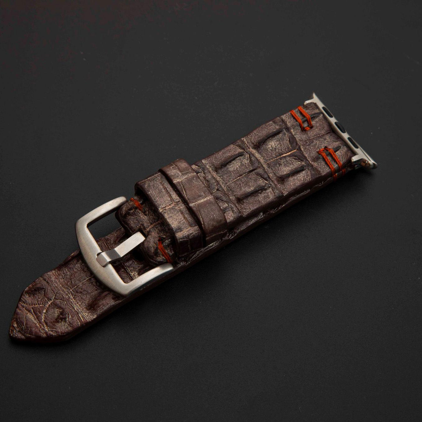 BROWN&SILVER CROCODILE HORNBACK LEATHER STRAP