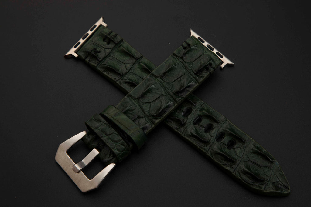 GREEN CROCODILE HORNBACK LEATHER STRAP