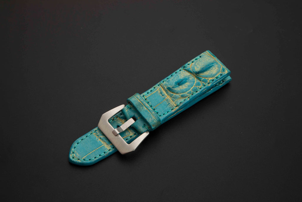 BLUE&GOLD CROCODILE HORNBACK LEATHER STRAP