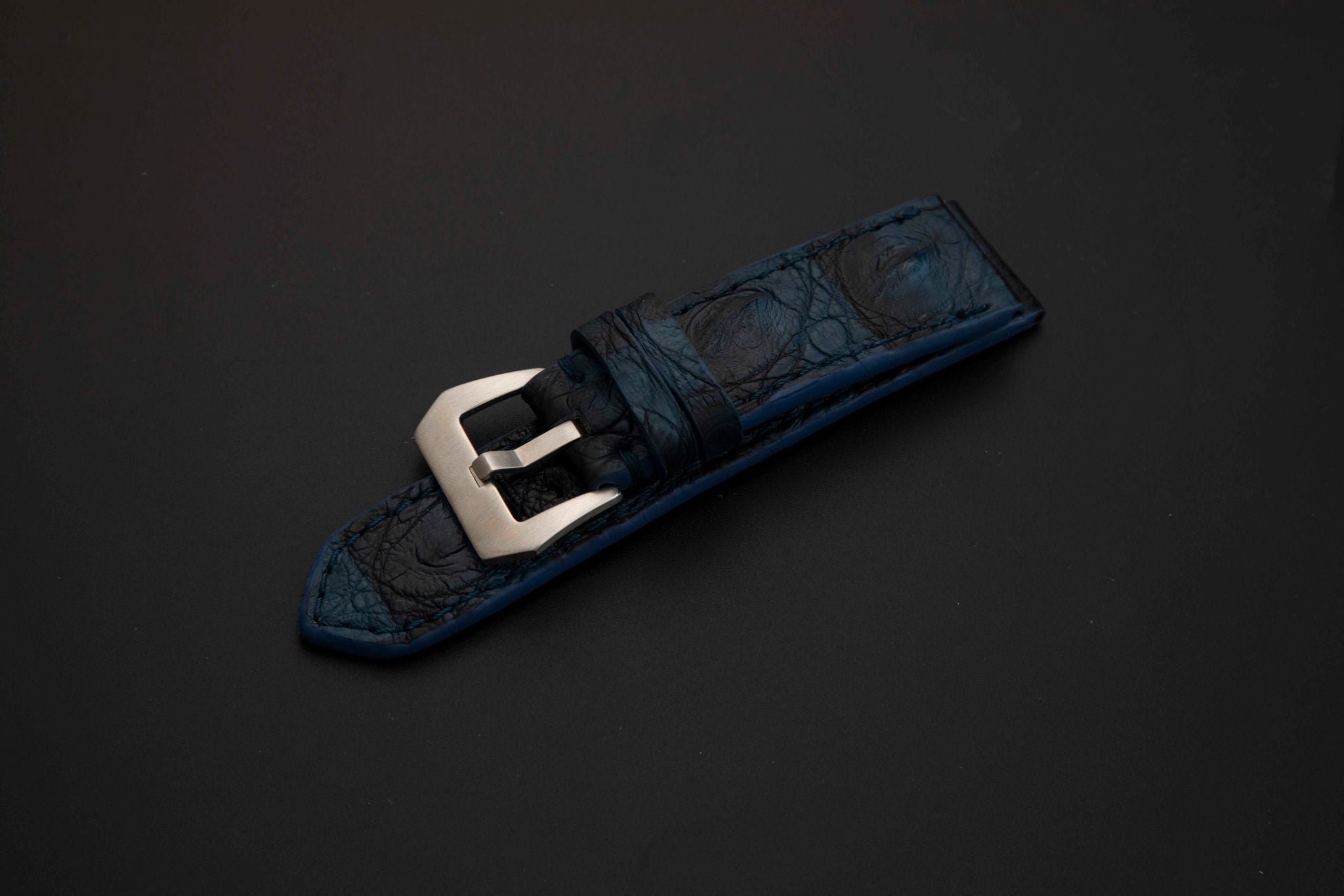 BLUE&BLACK CROCODILE HORNBACK LEATHER STRAP