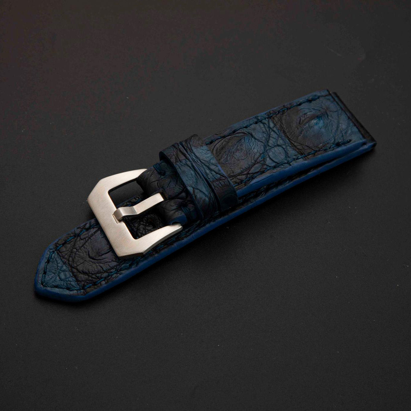 BLUE&BLACK CROCODILE HORNBACK LEATHER STRAP
