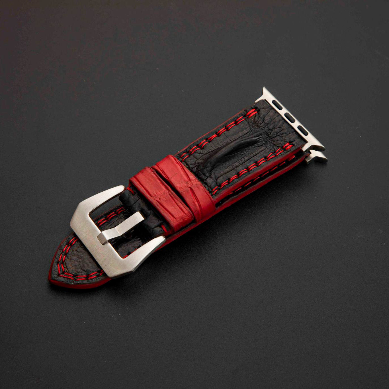 BLACK CROCODILE HORNBACK LEATHER STRAP