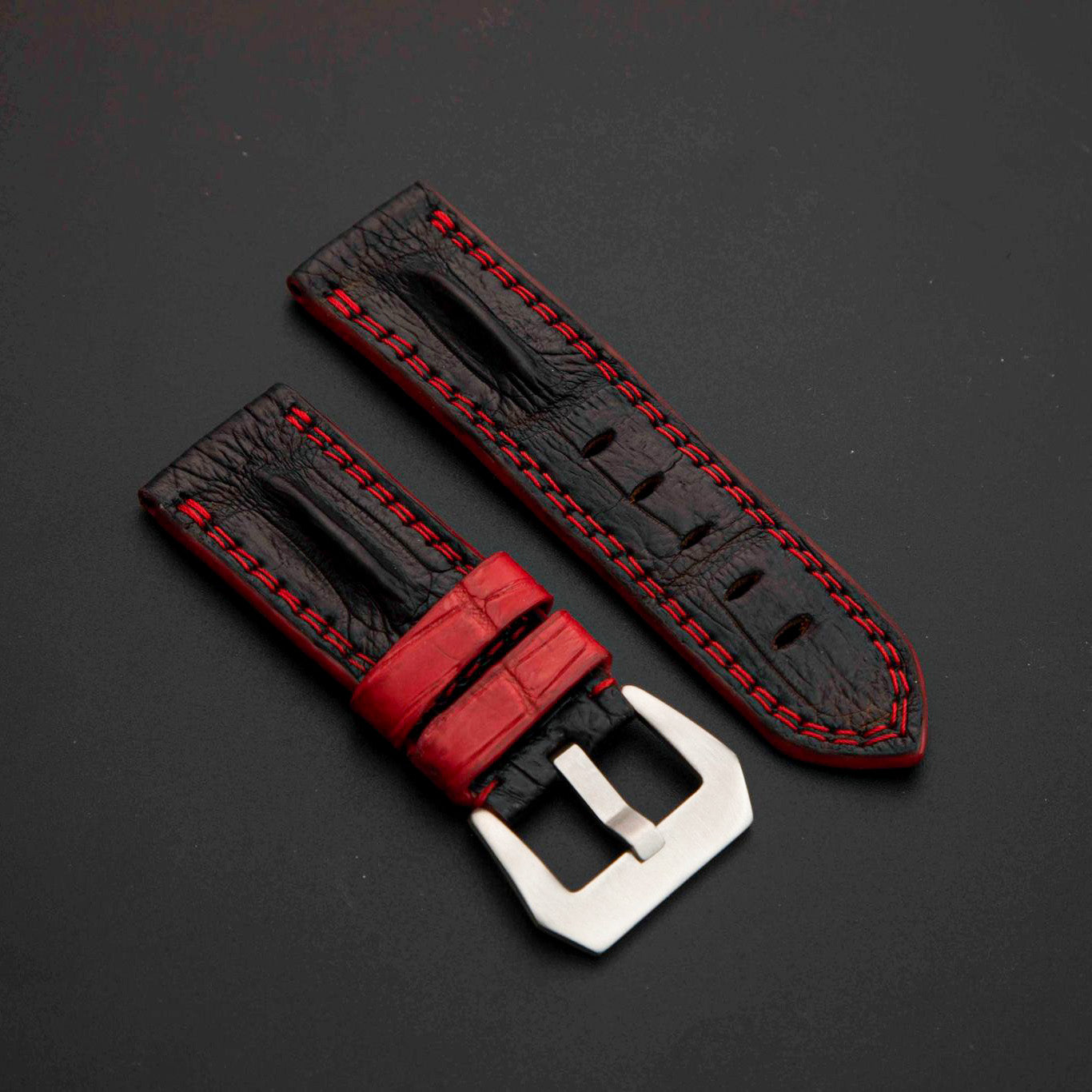BLACK CROCODILE HORNBACK LEATHER STRAP