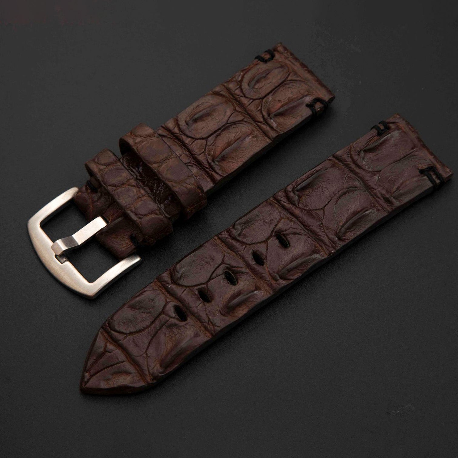 BROWN CROCODILE HORNBACK LEATHER STRAP
