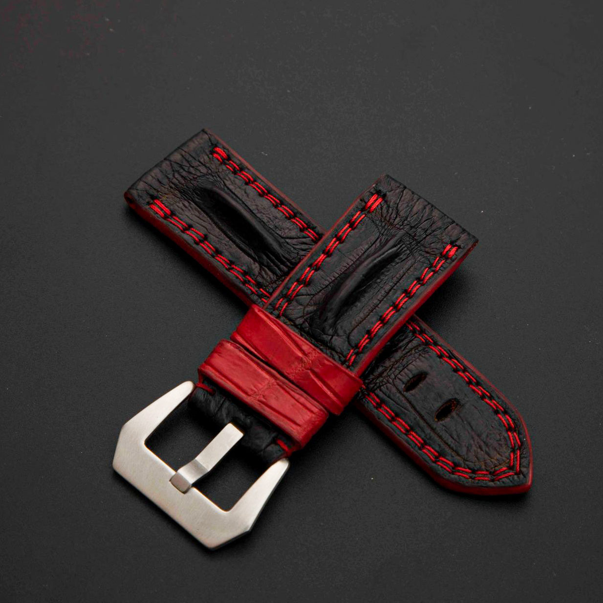 BLACK CROCODILE HORNBACK LEATHER STRAP