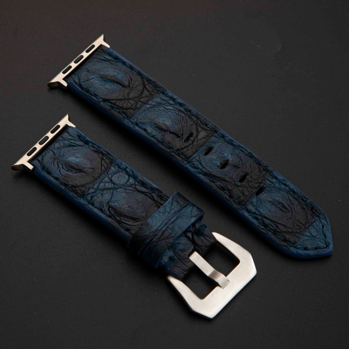 BLUE&BLACK CROCODILE HORNBACK LEATHER STRAP