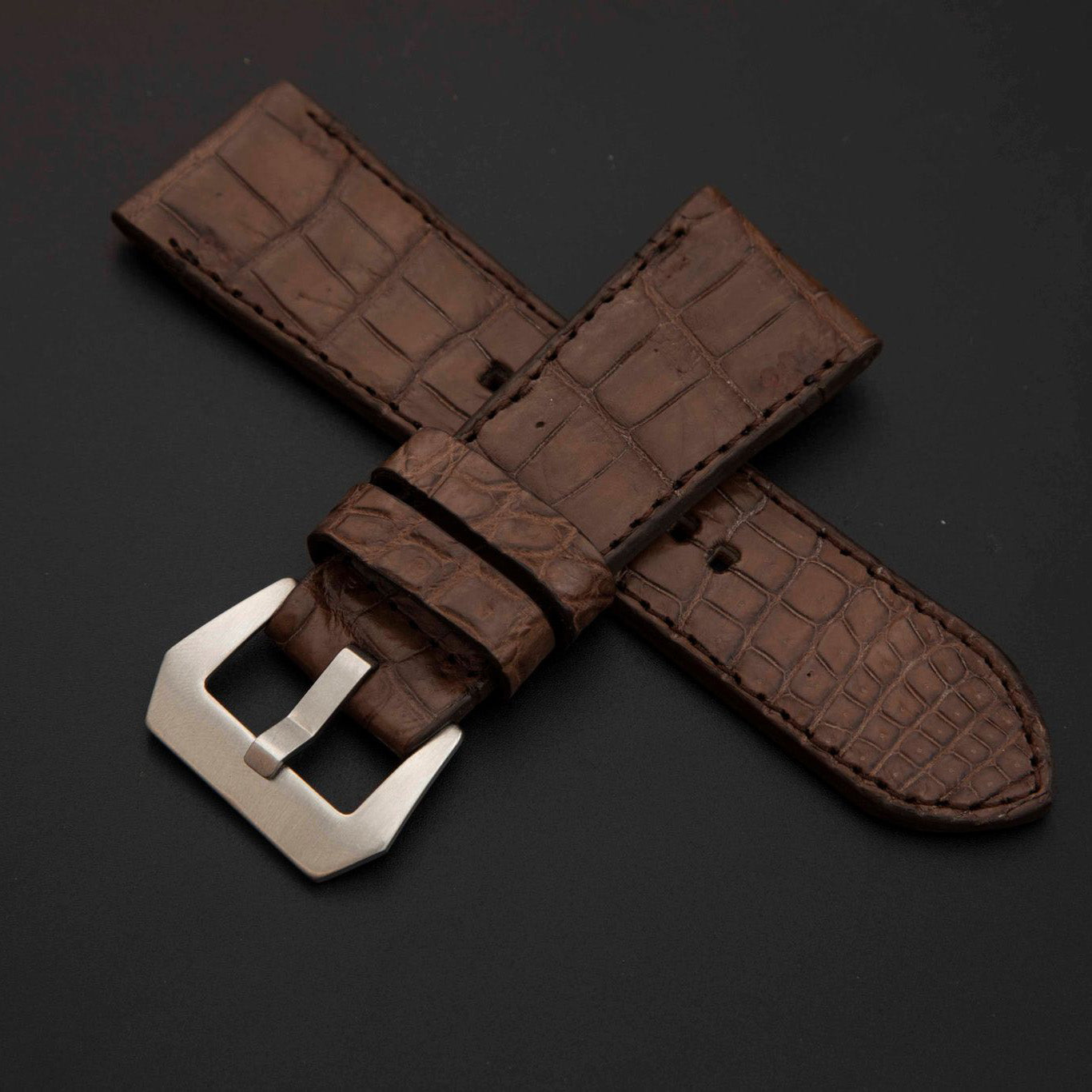 BROWN CROCODILE BELLY LEATHER STRAP