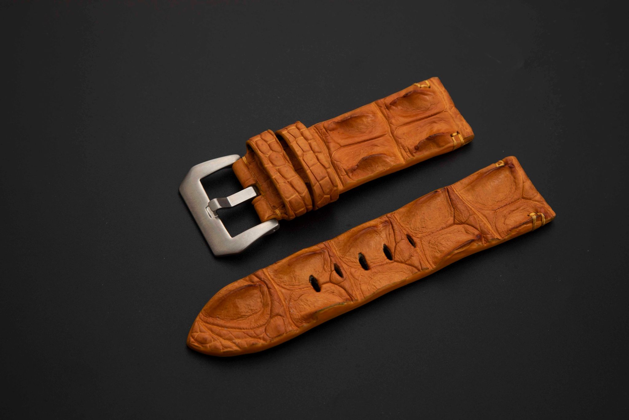 ORANGE CROCODILE HORNBACK LEATHER STRAP