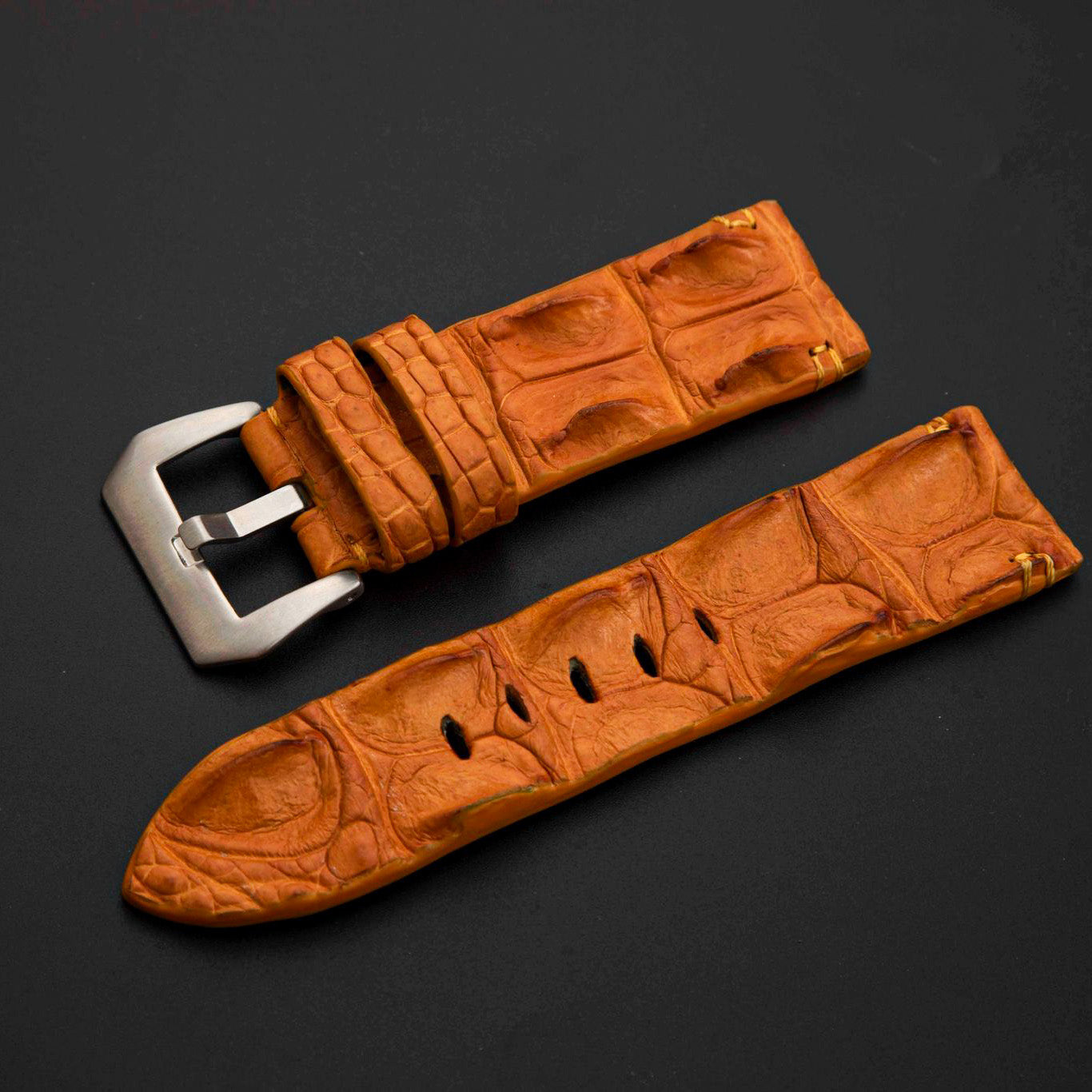 ORANGE CROCODILE HORNBACK LEATHER STRAP