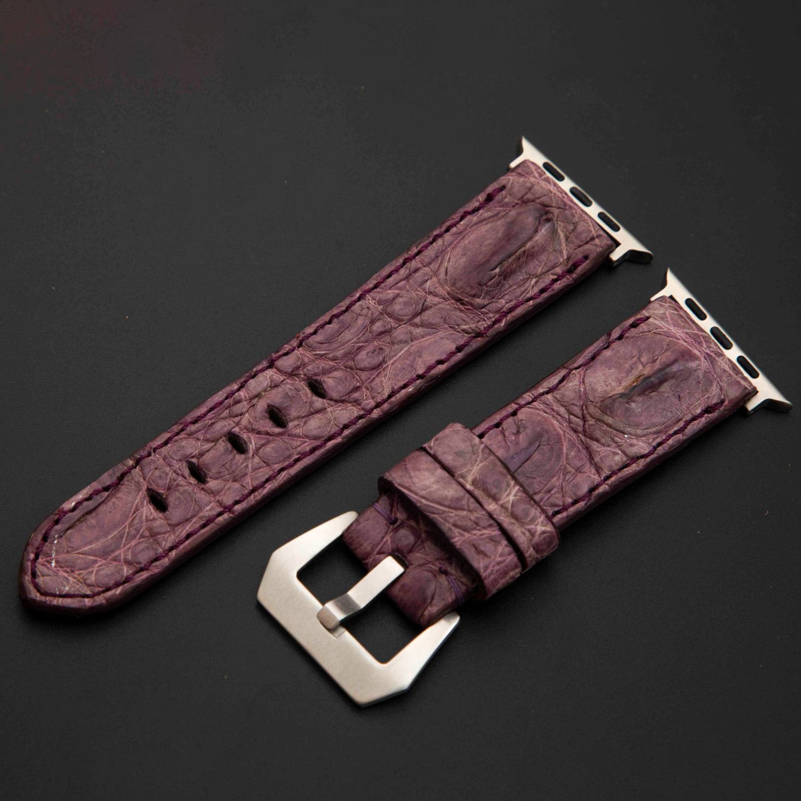 PURPLE CROCODILE HORNBACK LEATHER STRAP