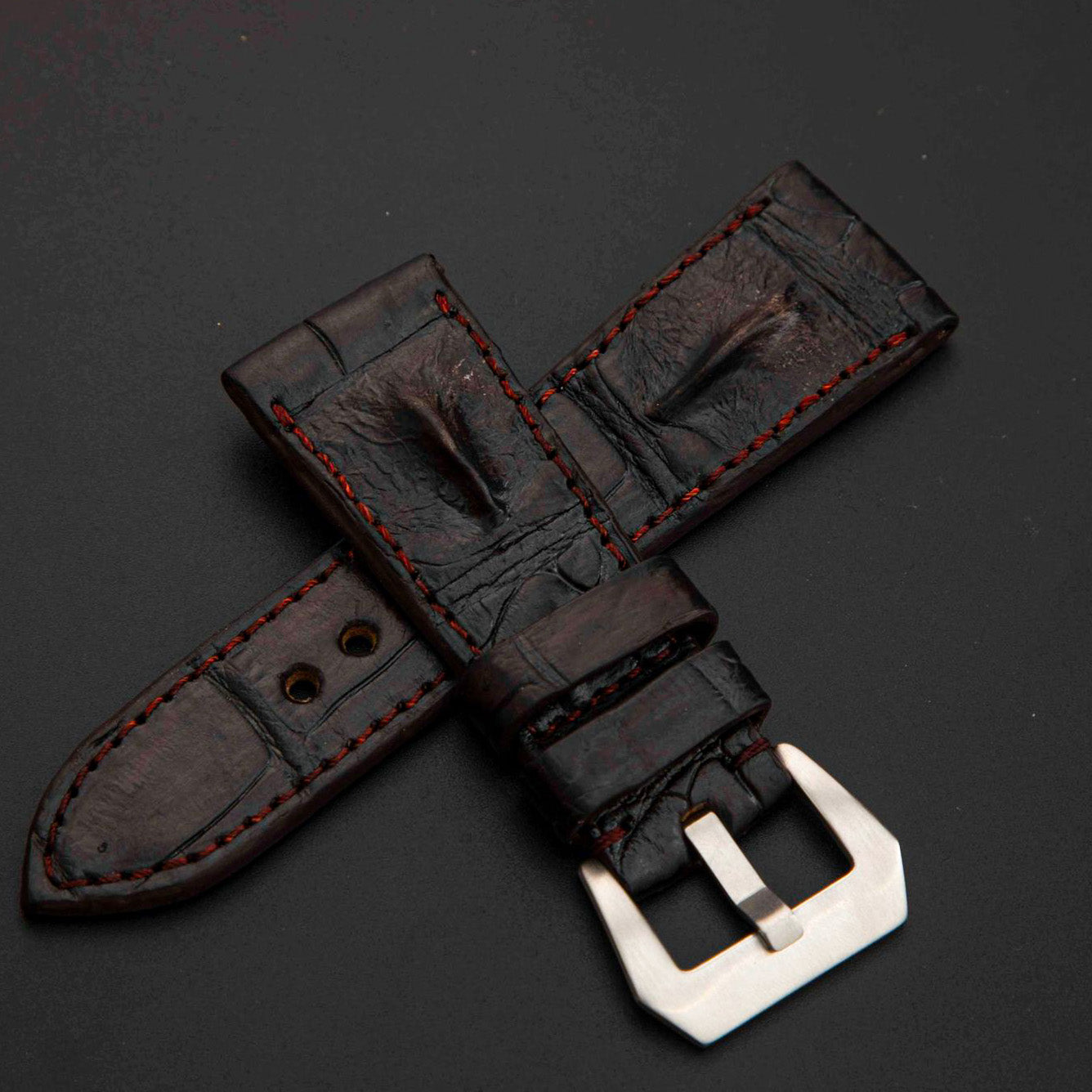 BROWN CROCODILE HORNBACK LEATHER STRAP