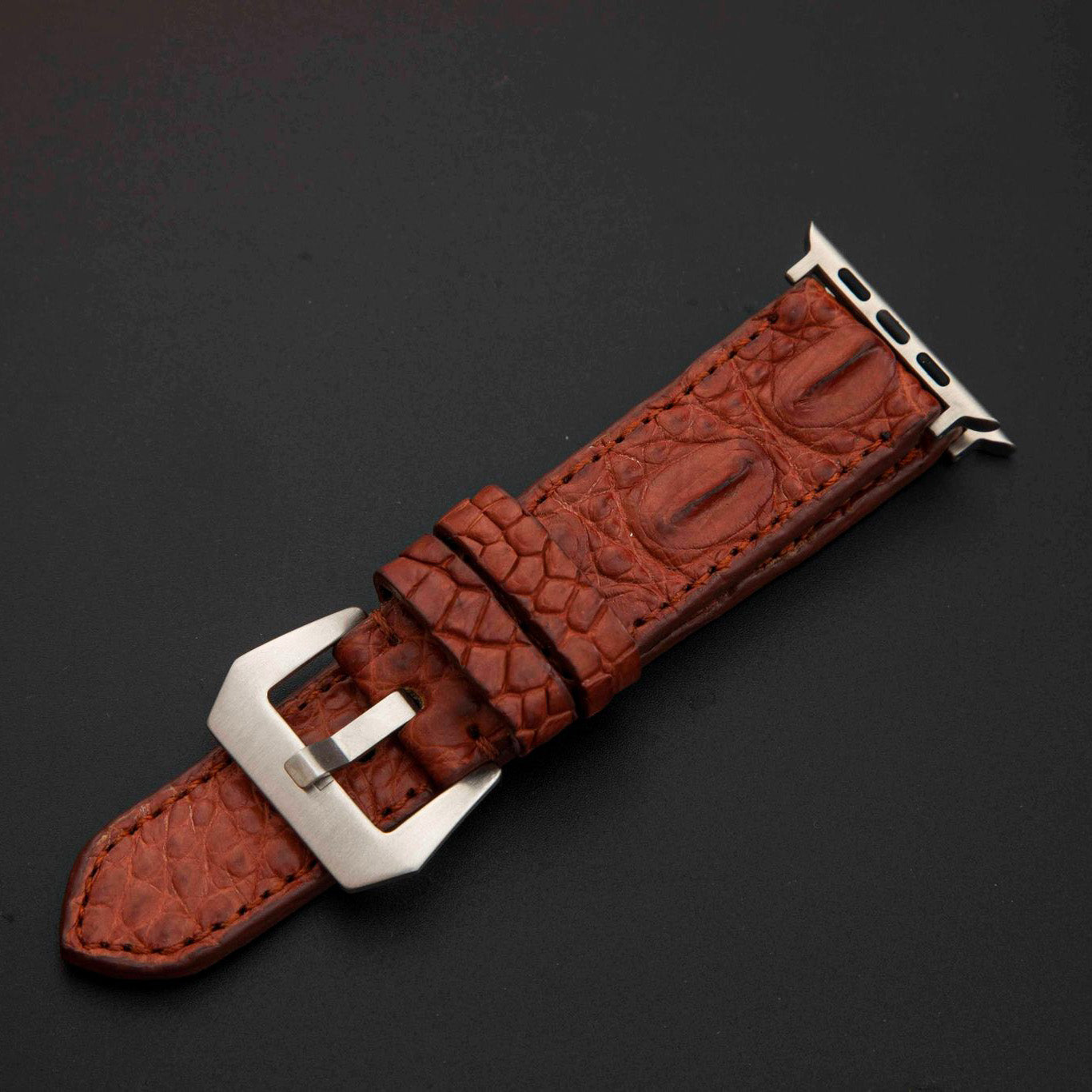 BROWN CROCODILE HORNBACK LEATHER STRAP