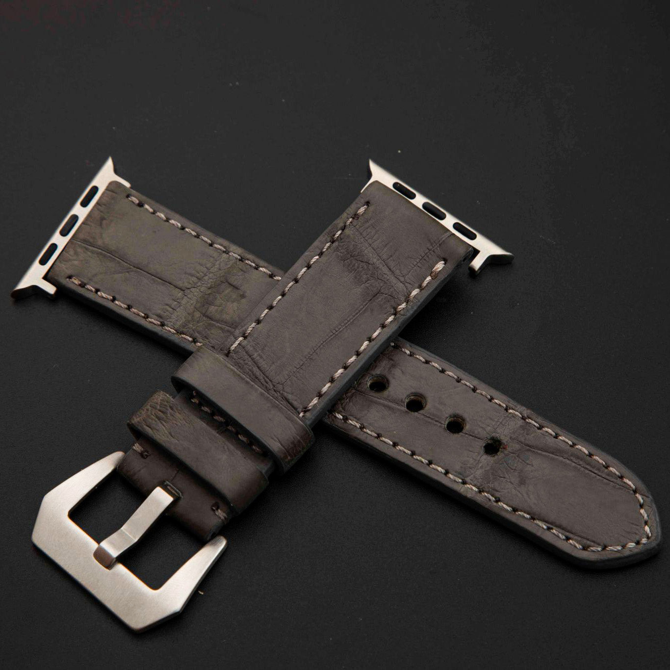 GREY CROCODILE BELLY LEATHER STRAP