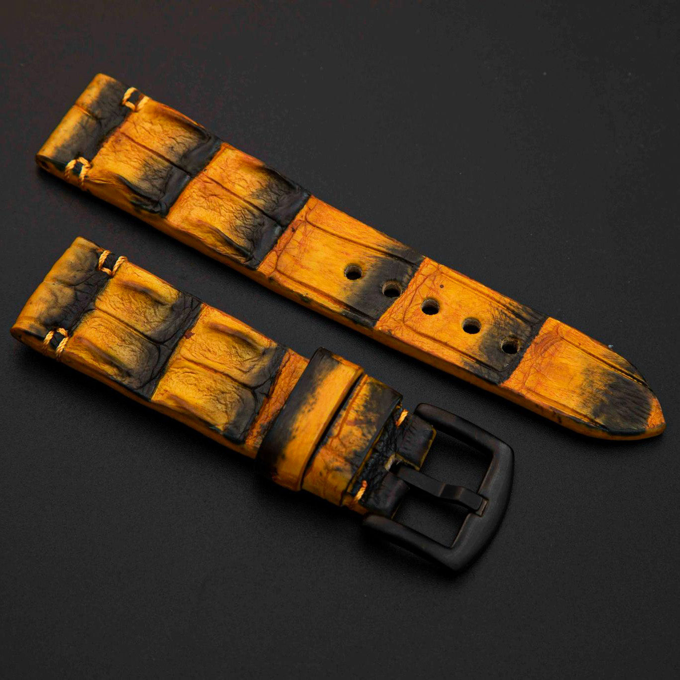 BLACK&YELLOW HORNBACK LEATHER STRAP