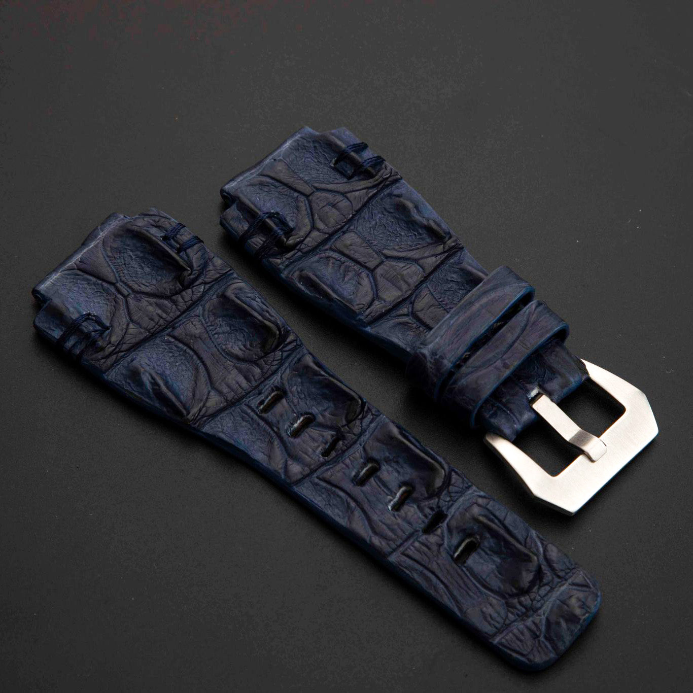 BLUE CROCODILE HORNBACK LEATHER STRAP