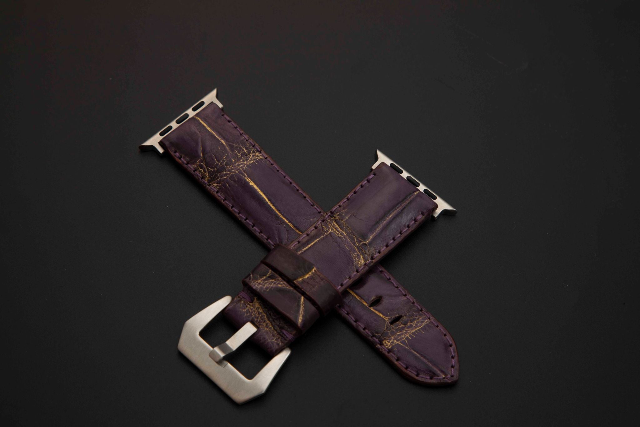 PURPLE&GOLD CROCODILE BELLY LEATHER STRAP