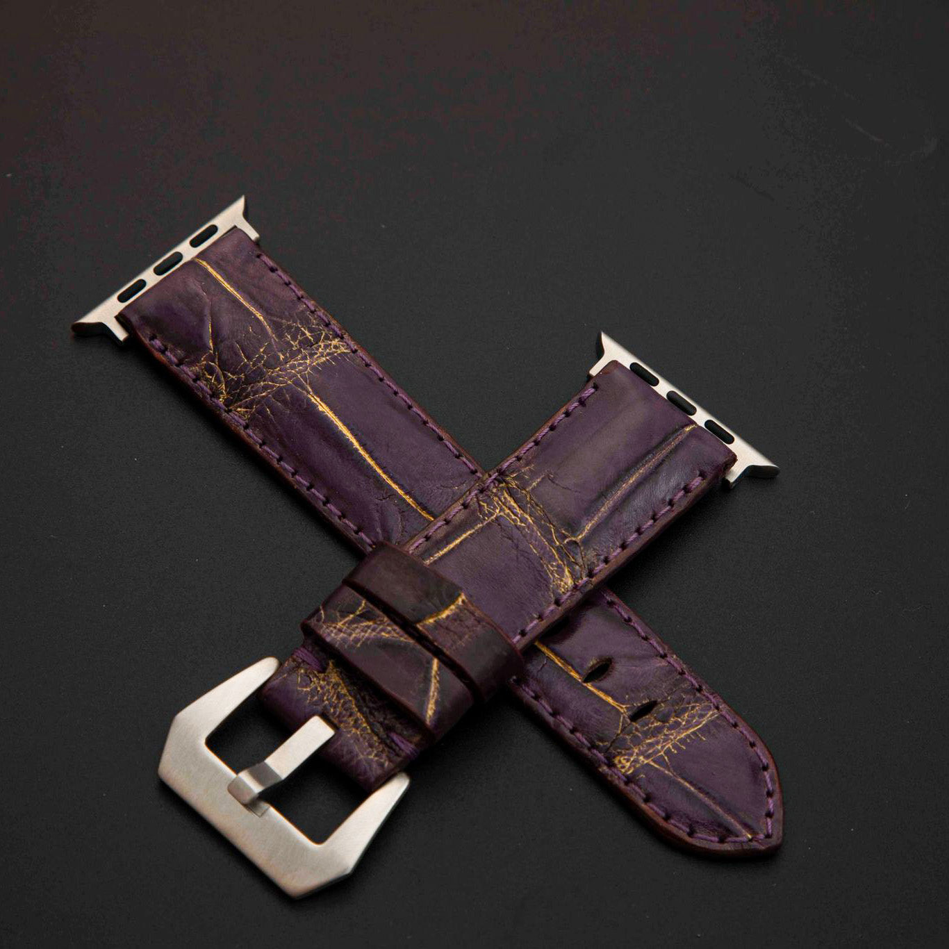 PURPLE&GOLD CROCODILE BELLY LEATHER STRAP
