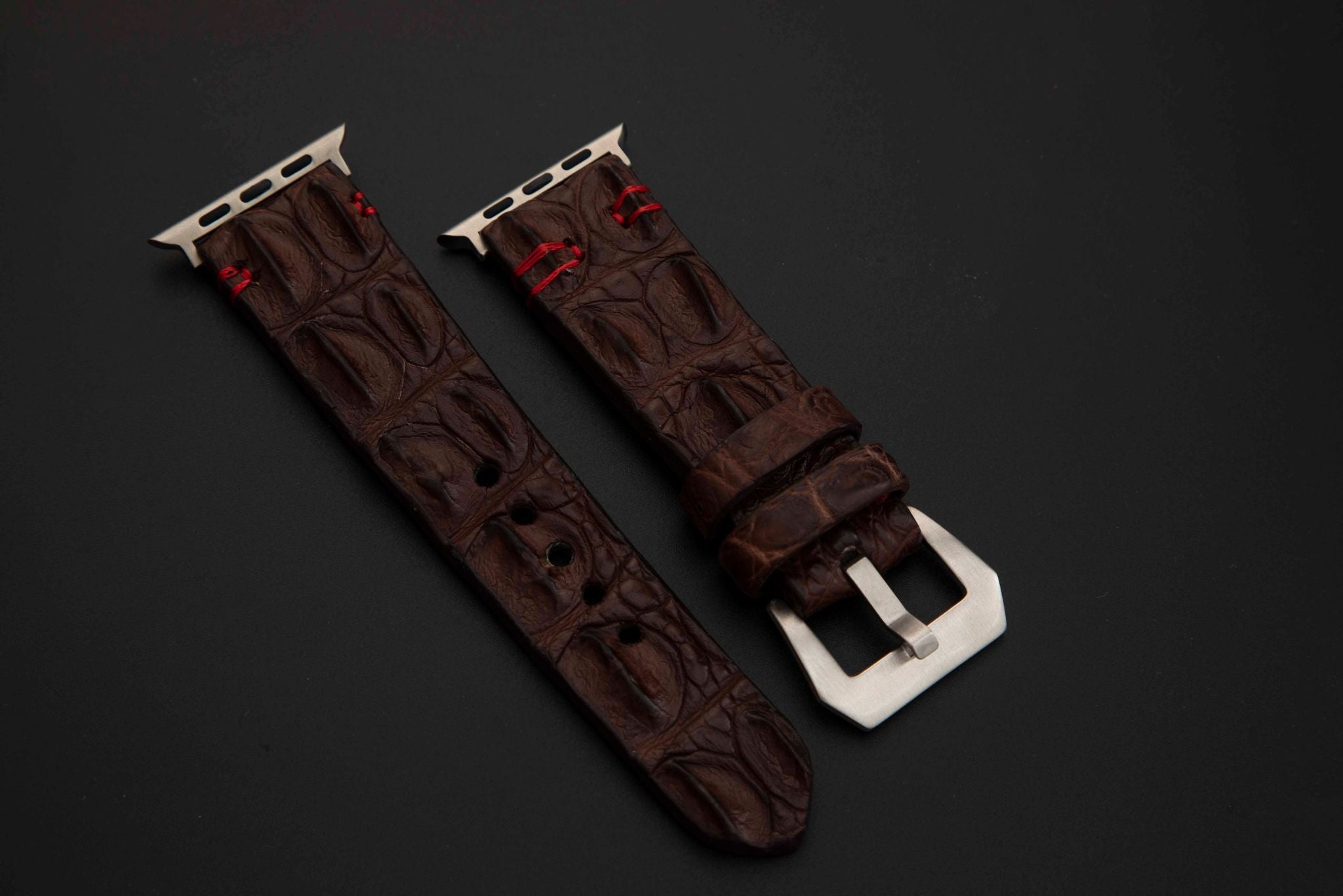 BROWN CROCODILE HORNBACK LEATHER STRAP