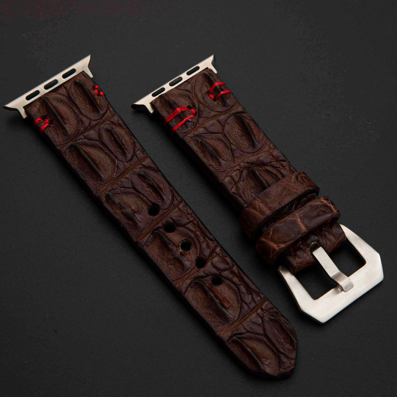 BROWN CROCODILE HORNBACK LEATHER STRAP