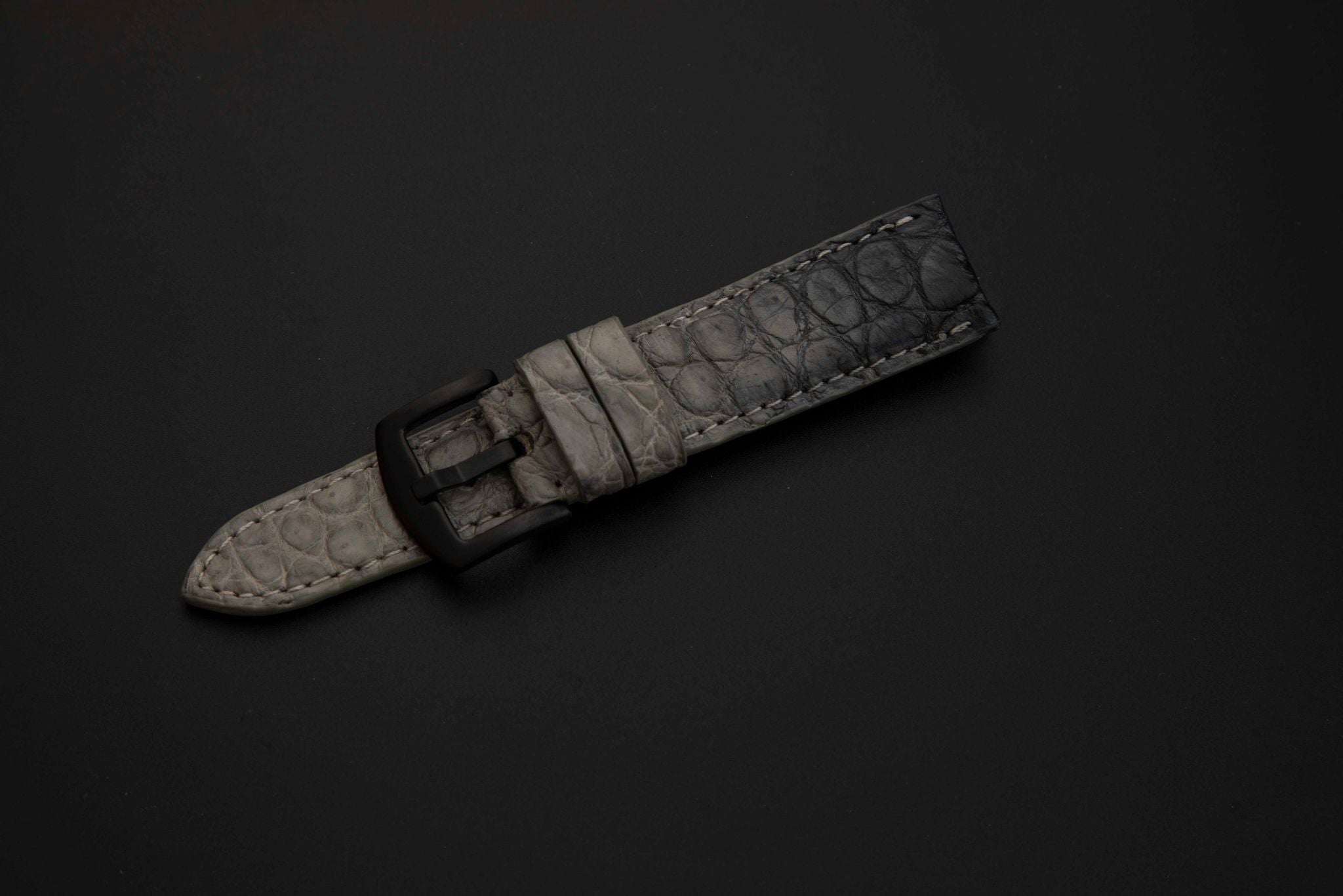 GREY&BLACK CROCODILE BELLY LEATHER STRAP