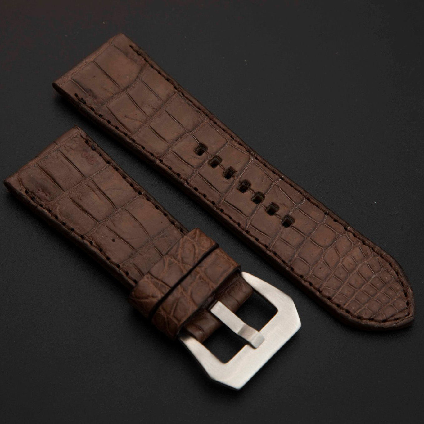 BROWN CROCODILE BELLY LEATHER STRAP