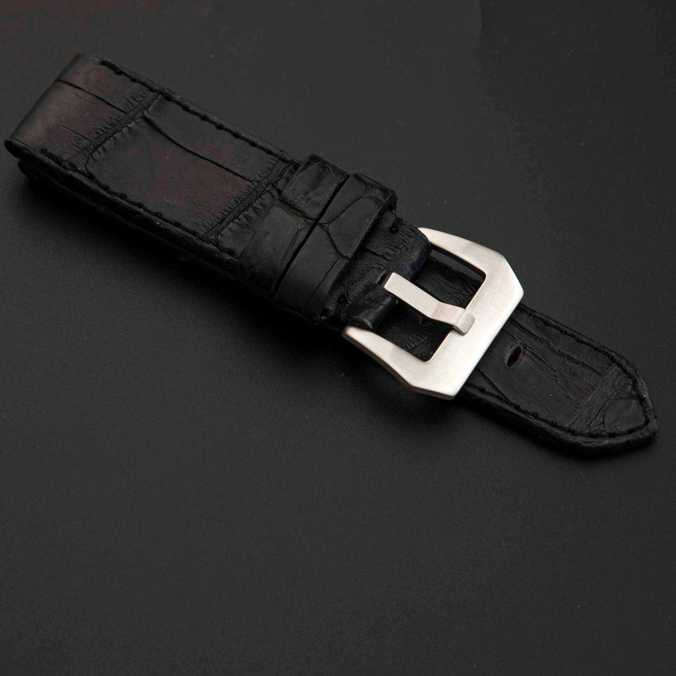 BLACK CROCODILE BELLY LEATHER STRAP