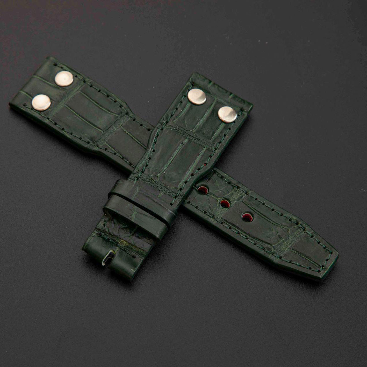 GREEN CROCODILE BELLY LEATHER STRAP