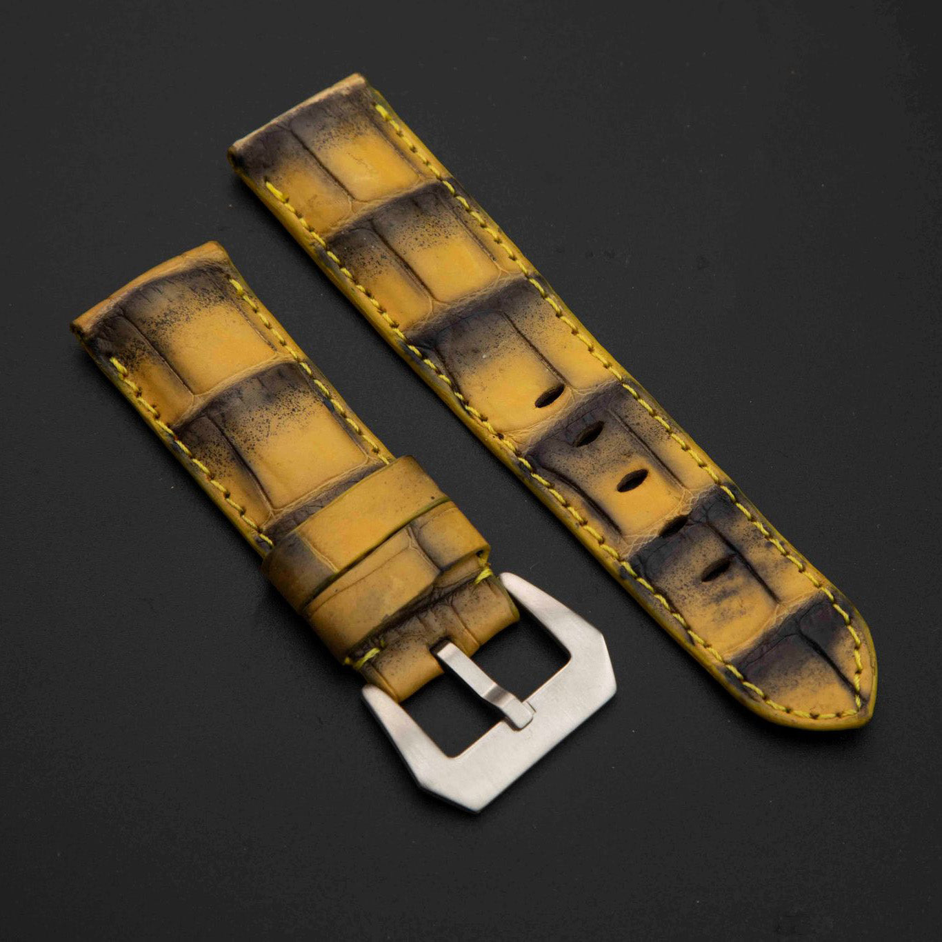 YELLOW&BLACK CROCODILE BELLY LEATHER STRAP