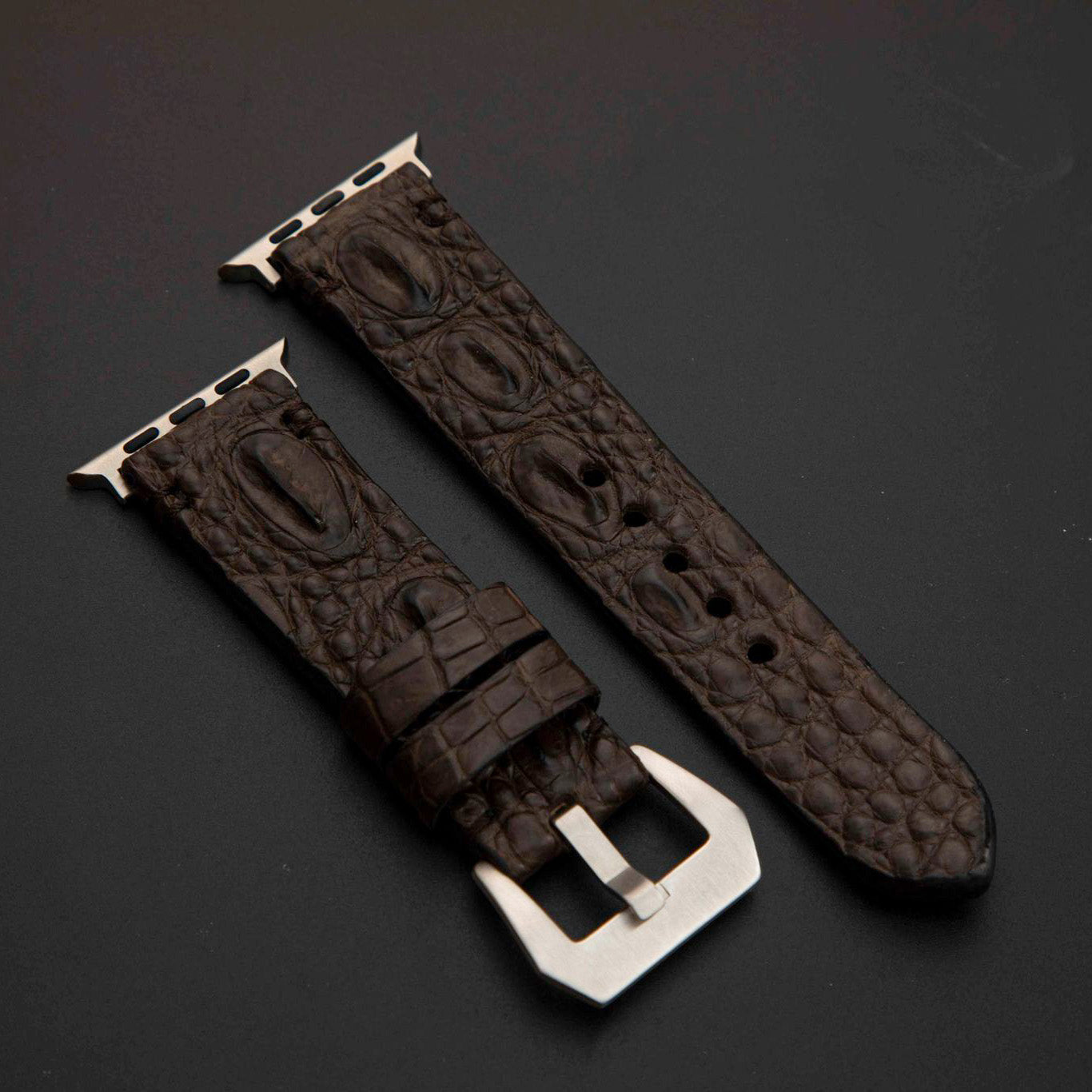 BROWN CROCODILE HORNBACK LEATHER STRAP