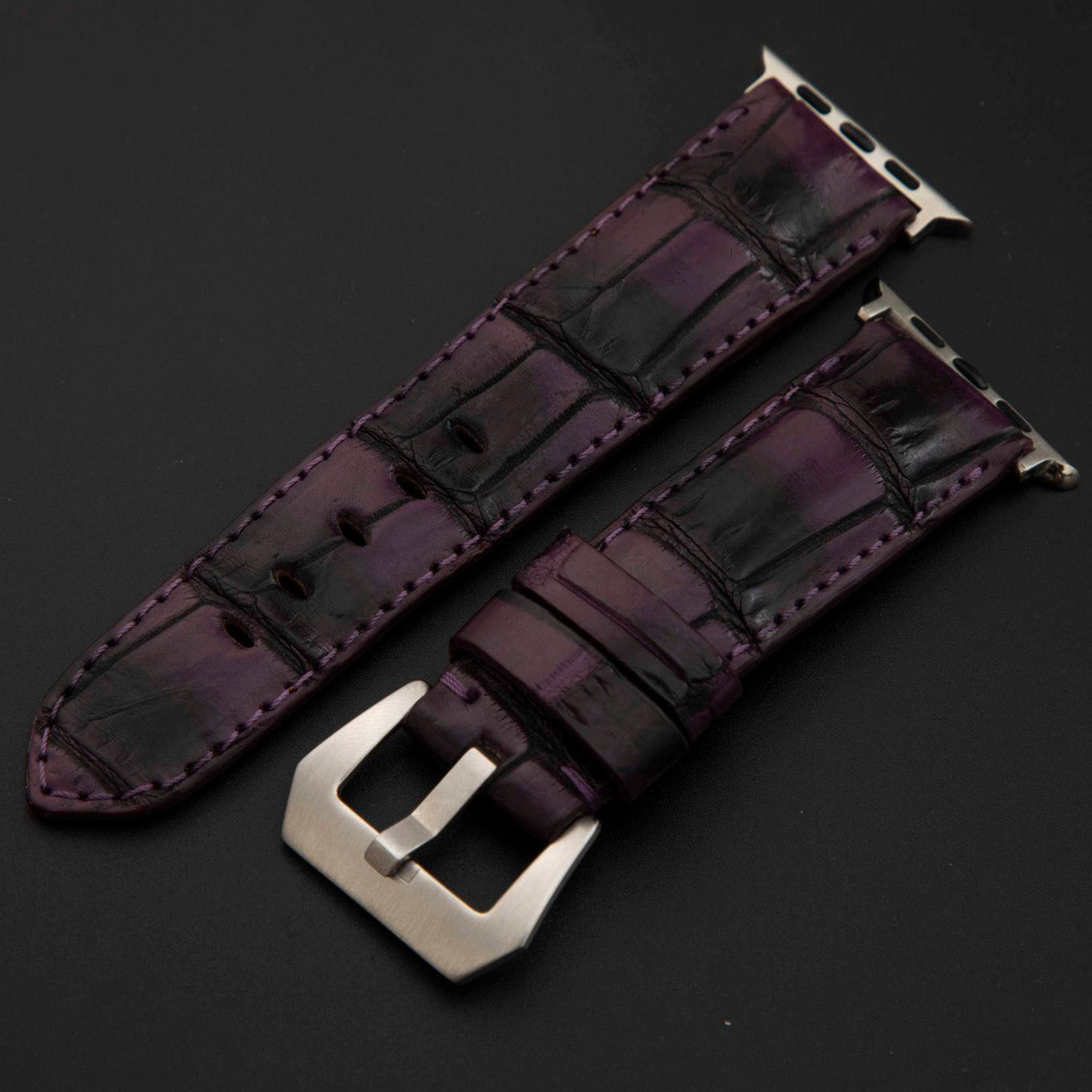 PURPLE&BLACK CROCODILE BELLY LEATHER STRAP