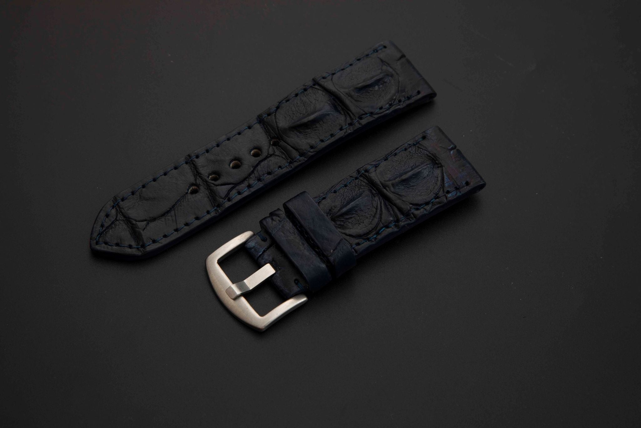 BLACK CROCODILE HORNBACK LEATHER STRAP