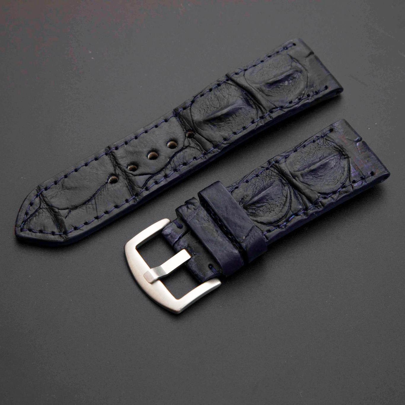 BLACK CROCODILE HORNBACK LEATHER STRAP