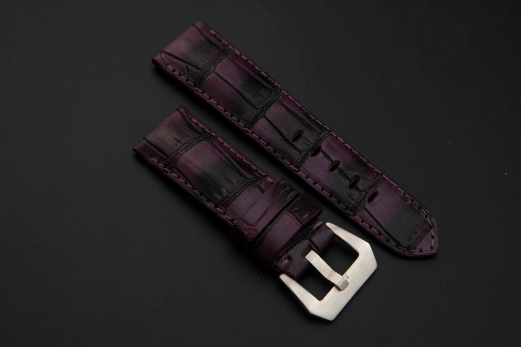 PURPLE&BLACK CROCODILE BELLY LEATHER STRAP