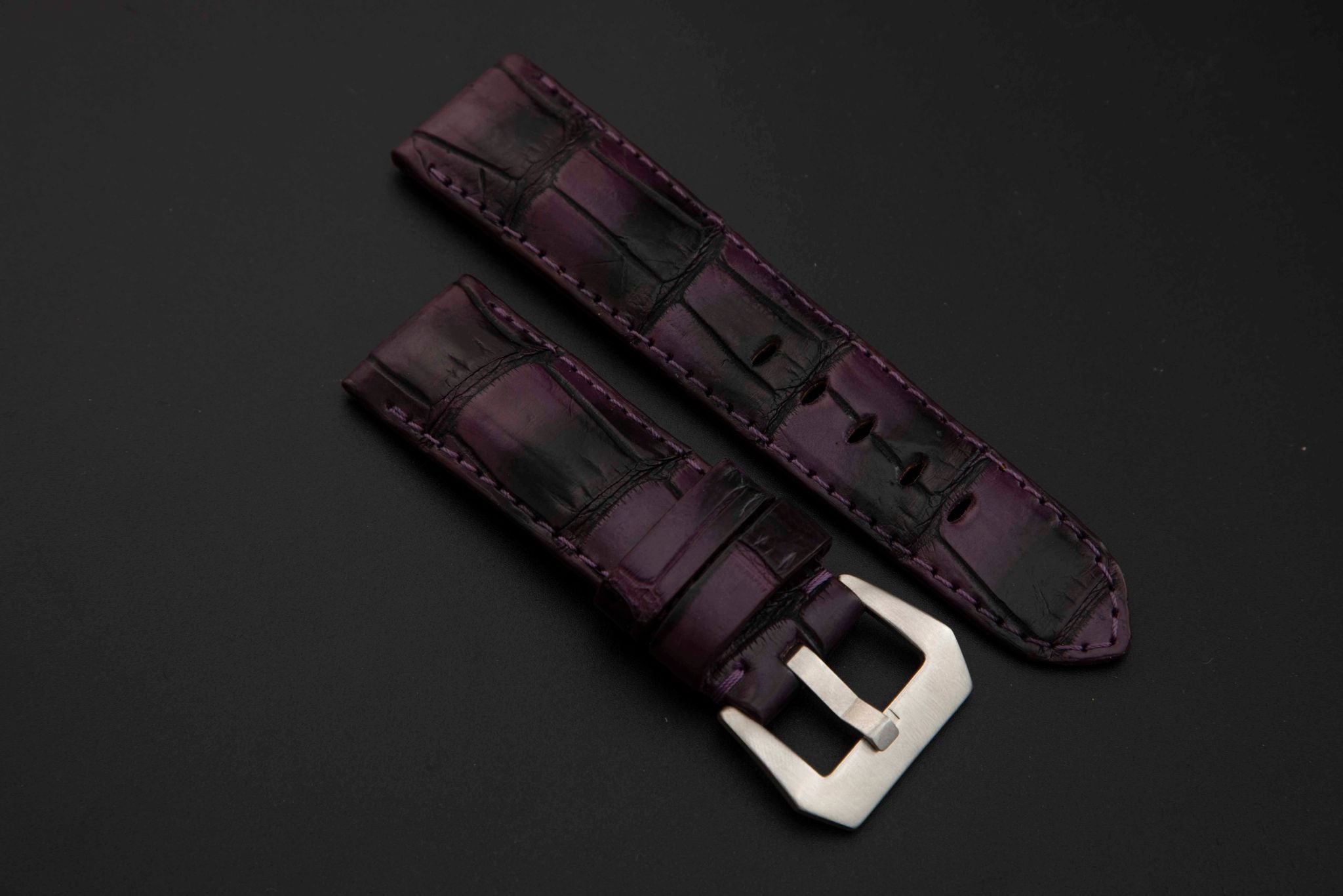 PURPLE&BLACK CROCODILE BELLY LEATHER STRAP