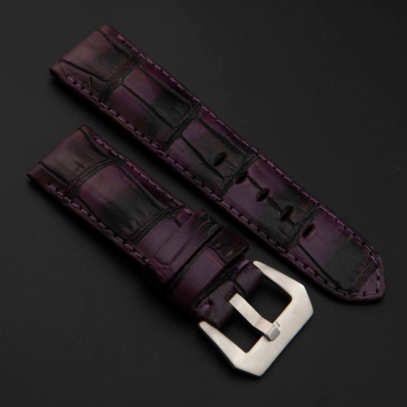 PURPLE&BLACK CROCODILE BELLY LEATHER STRAP
