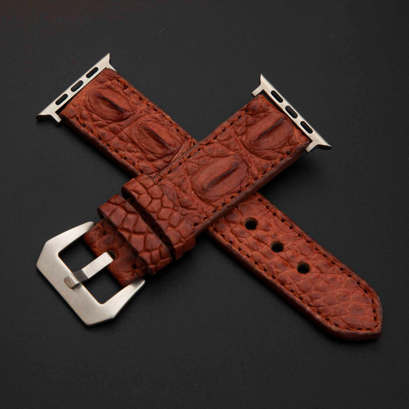 BROWN CROCODILE HORNBACK LEATHER STRAP