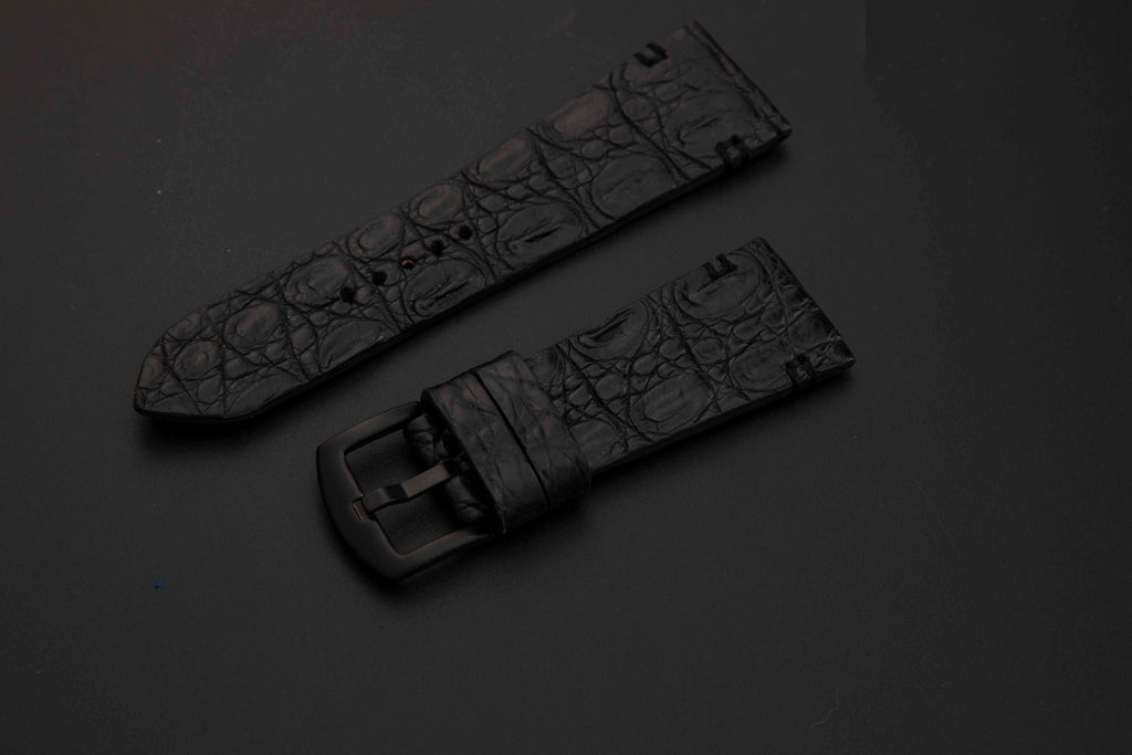 BLACK CROCODILE HORNBACK LEATHER STRAP