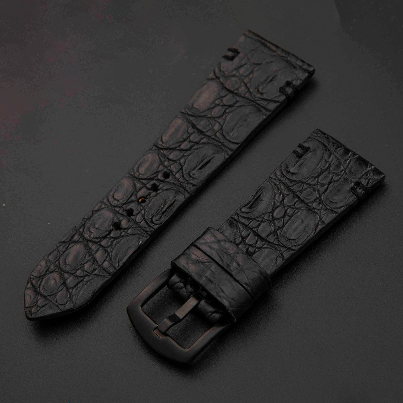 BLACK CROCODILE HORNBACK LEATHER STRAP