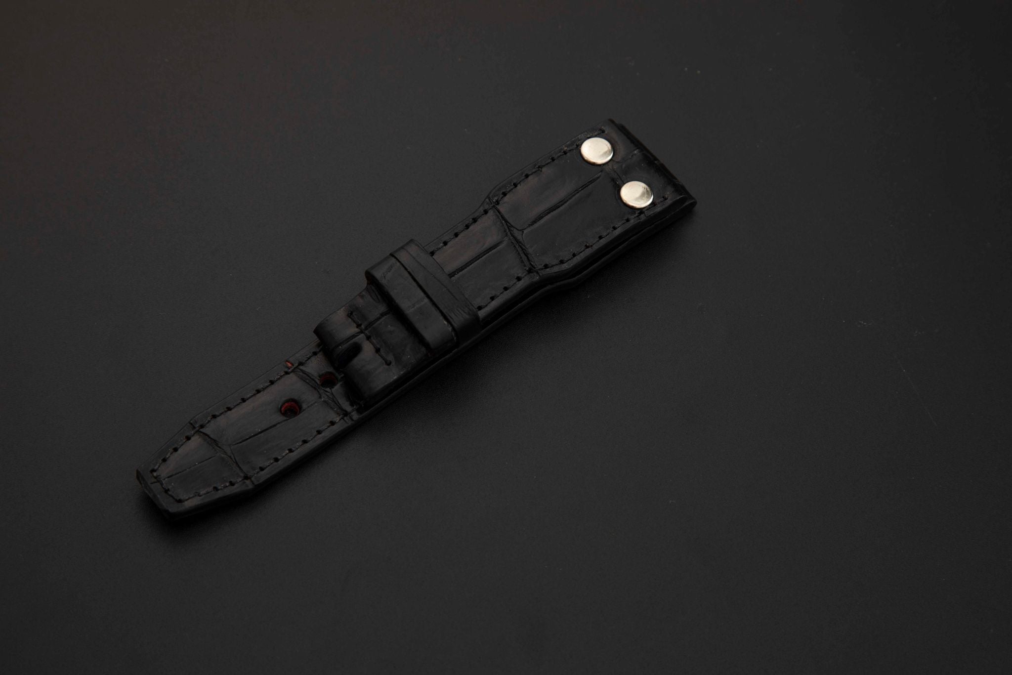 BLACK CROCODILE BELLY LEATHER STRAP - Lac Crado 