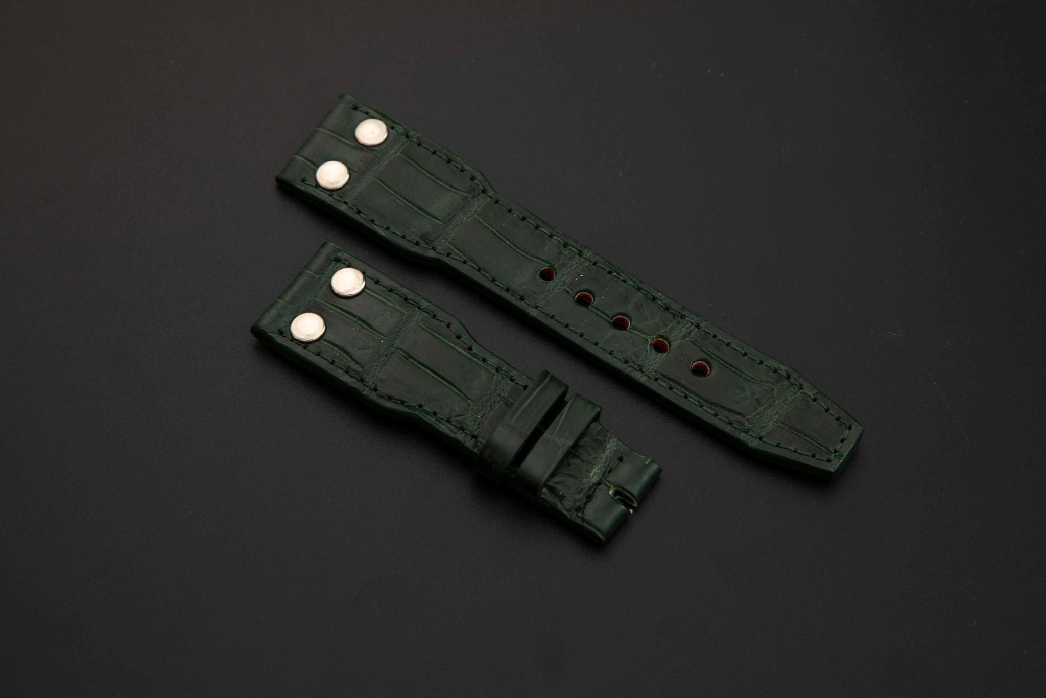 GREEN CROCODILE BELLY LEATHER STRAP