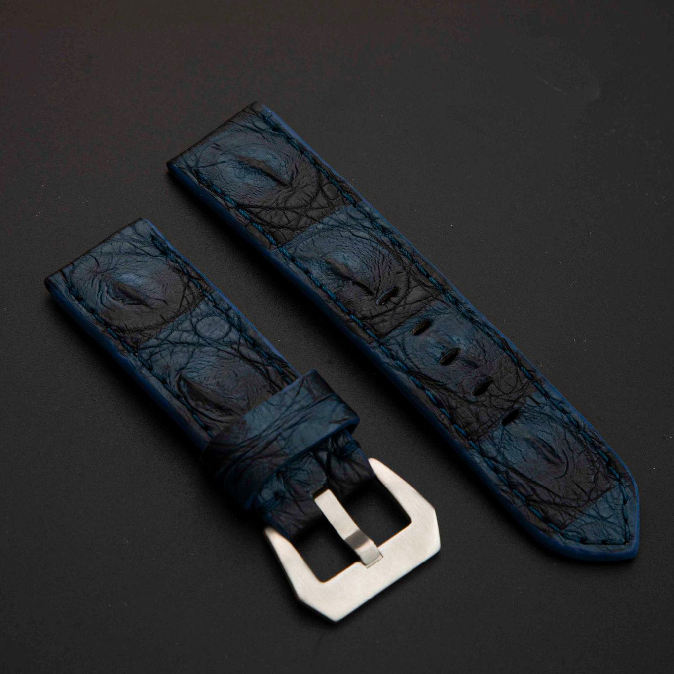 BLUE&BLACK CROCODILE HORNBACK LEATHER STRAP