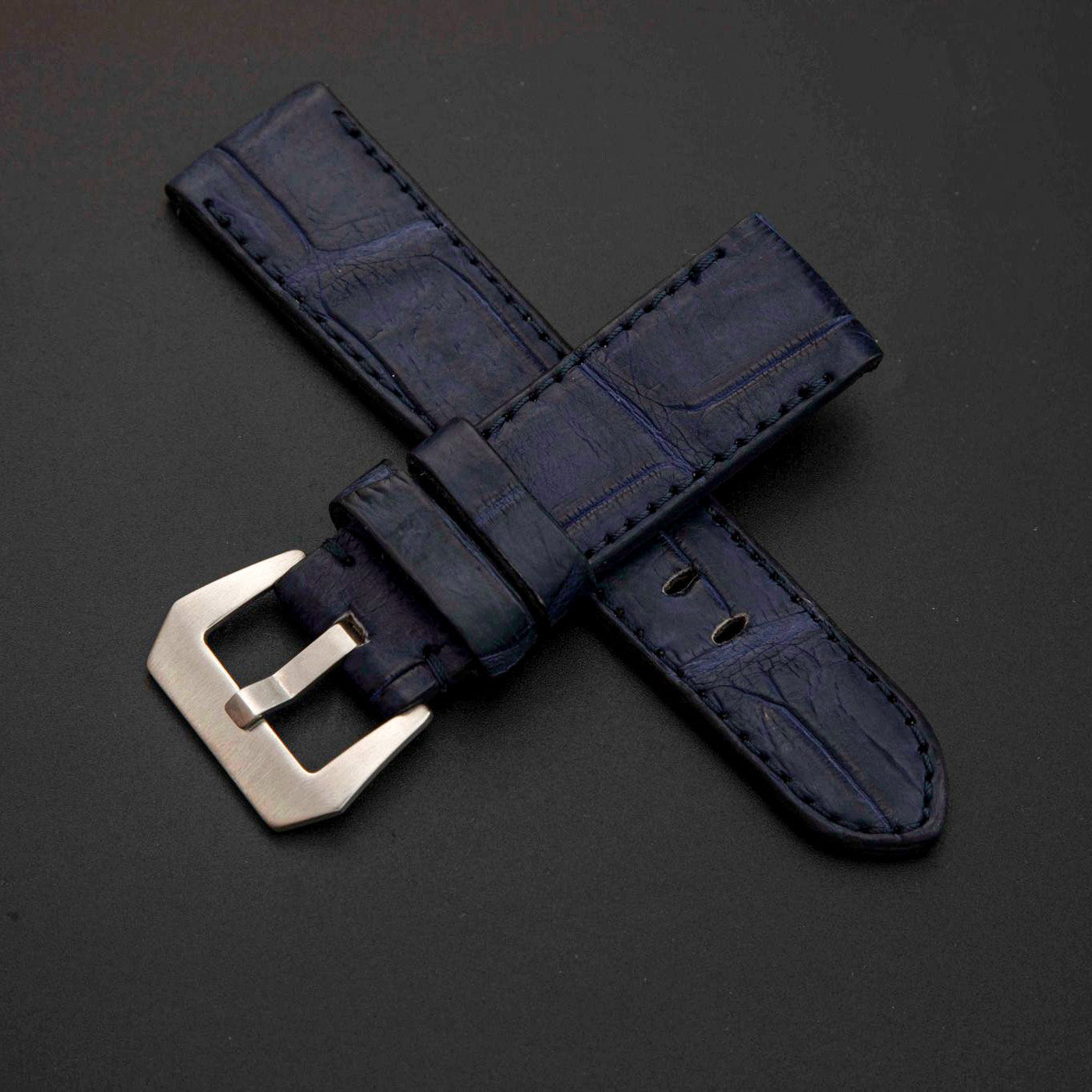 BLUE CROCODILE BELLY LEATHER STRAP