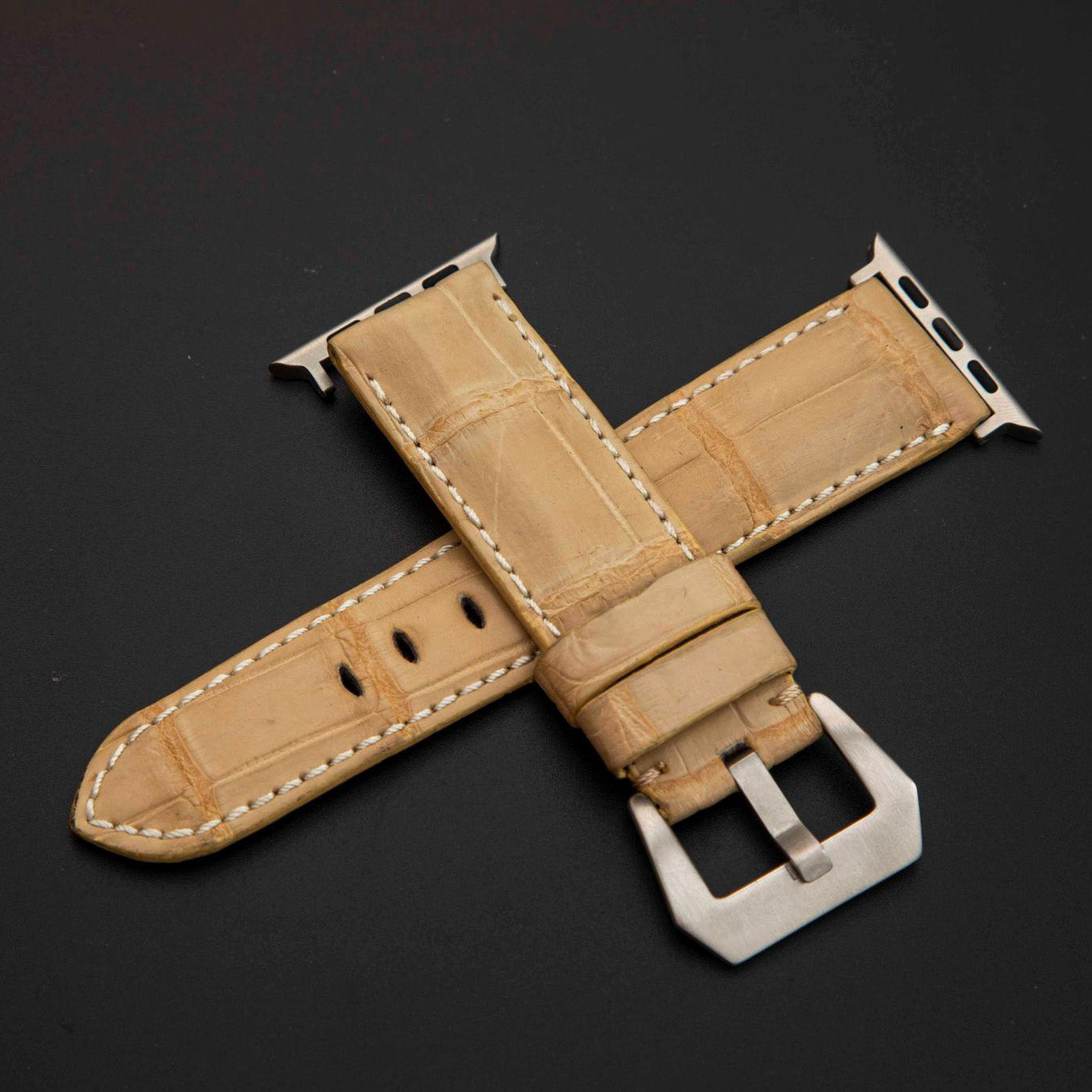 BEIGE CROCODILE BELLY LEATHER STRAP