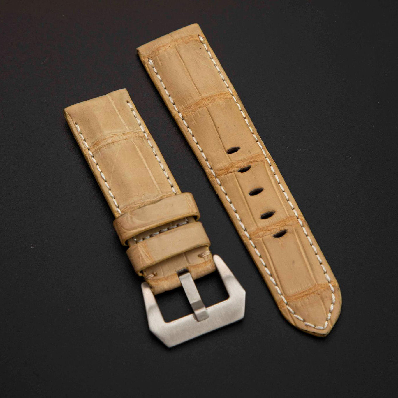 BEIGE CROCODILE BELLY LEATHER STRAP