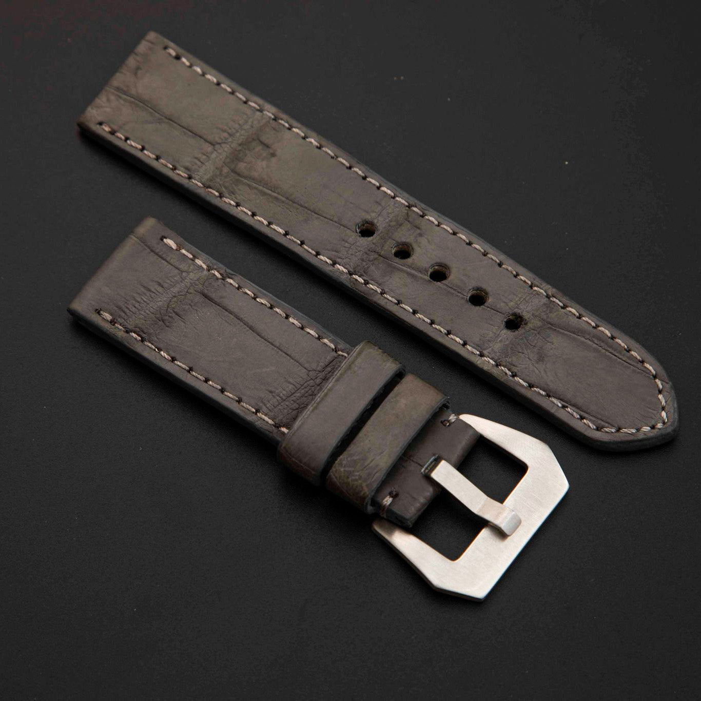 GREY CROCODILE BELLY LEATHER STRAP