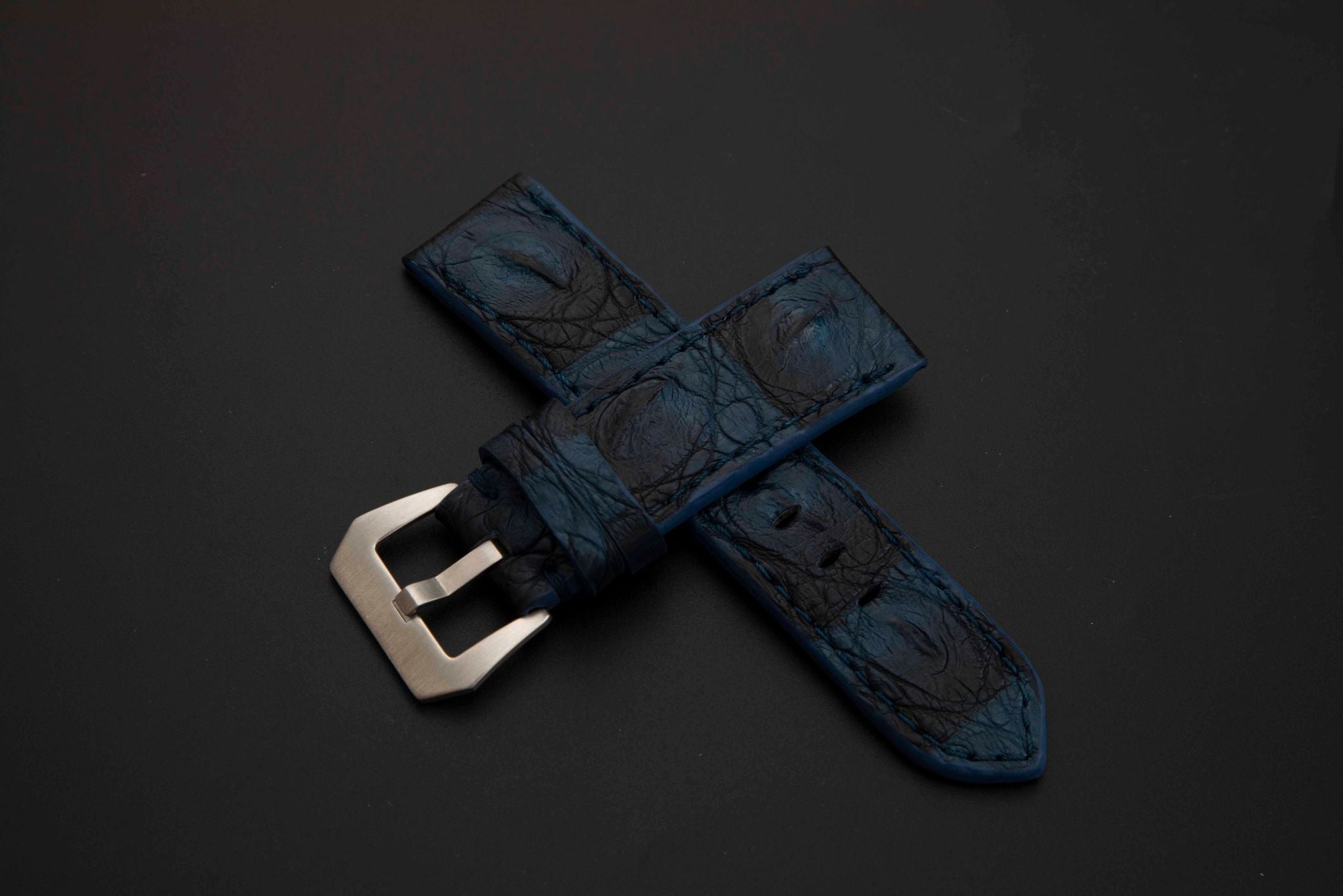BLUE&BLACK CROCODILE HORNBACK LEATHER STRAP