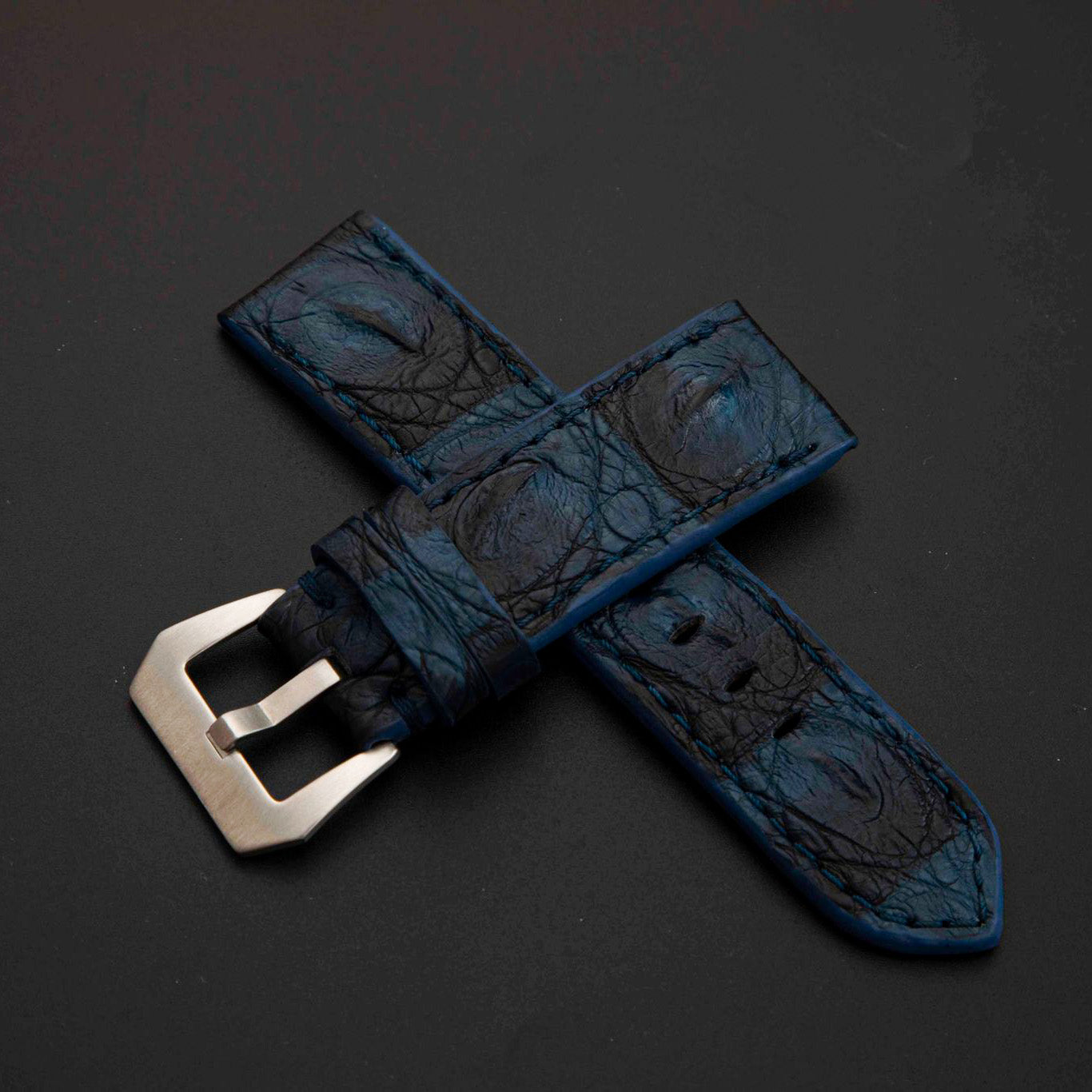 BLUE&BLACK CROCODILE HORNBACK LEATHER STRAP